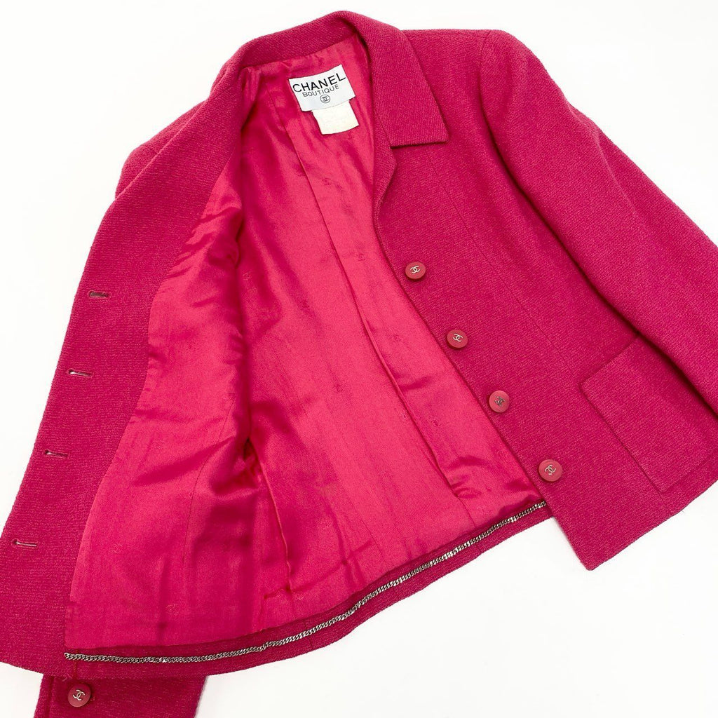 CHANEL Vintage 1996 Tweed Jacket COCO Button Pink Size 38