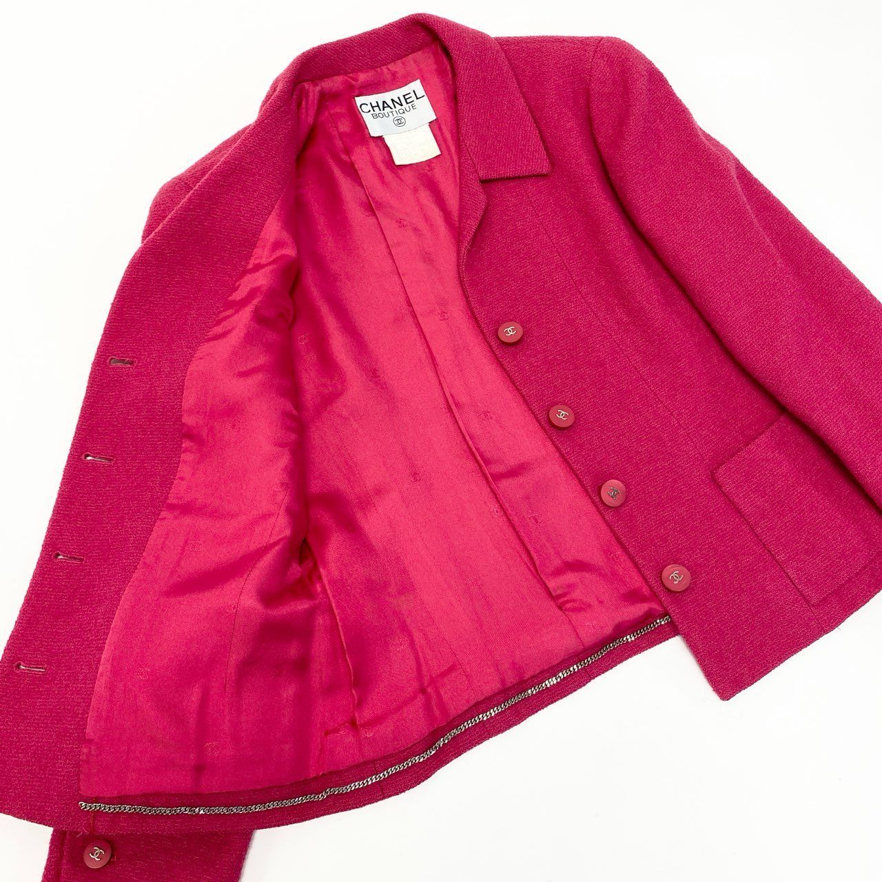 CHANEL Vintage 1996 Tweed Jacket COCO Button Pink Size 38