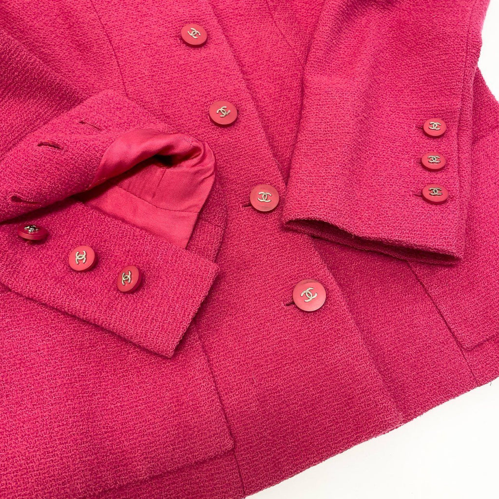 CHANEL Vintage 1996 Tweed Jacket COCO Button Pink Size 38