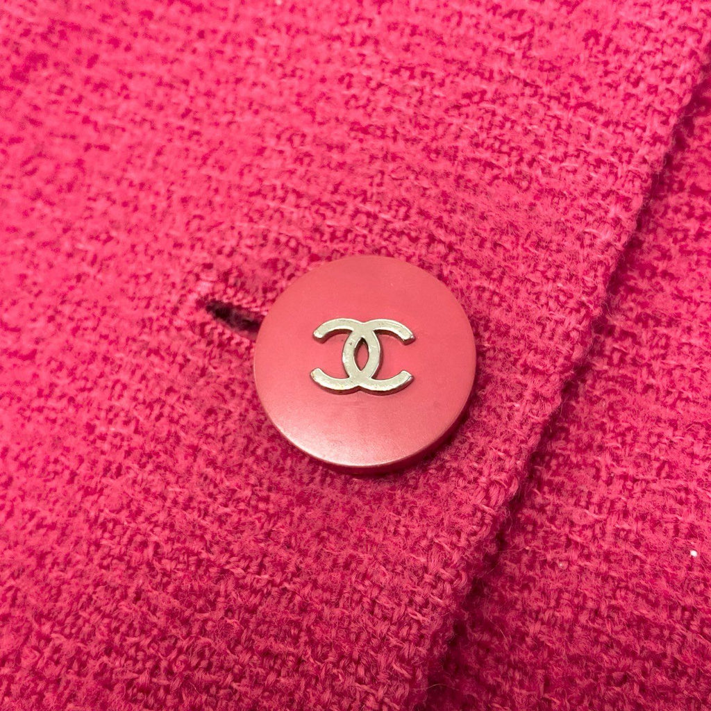 CHANEL Vintage 1996 Tweed Jacket COCO Button Pink Size 38