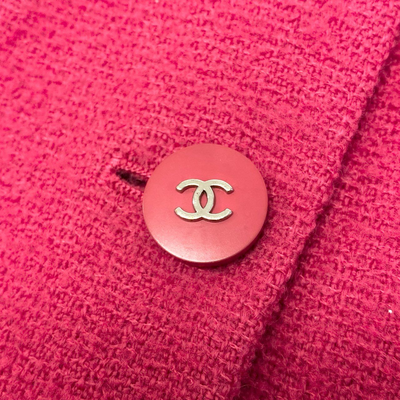 CHANEL Vintage 1996 Tweed Jacket COCO Button Pink Size 38