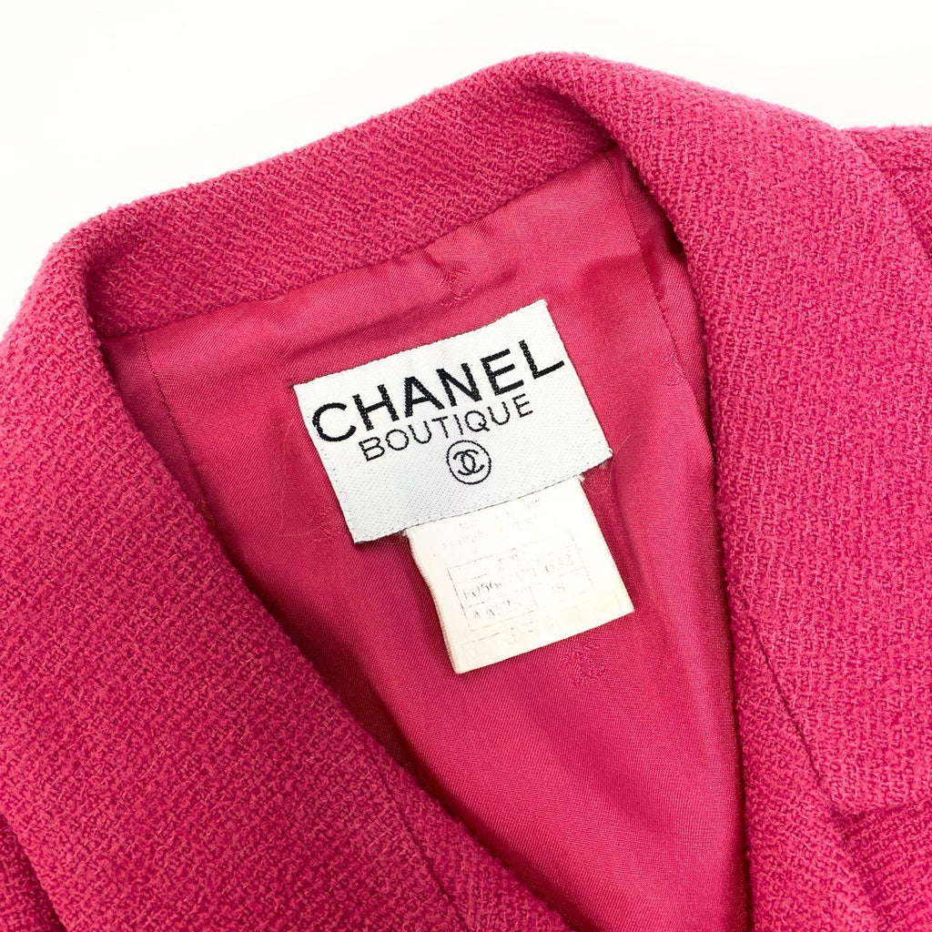 CHANEL Vintage 1996 Tweed Jacket COCO Button Pink Size 38