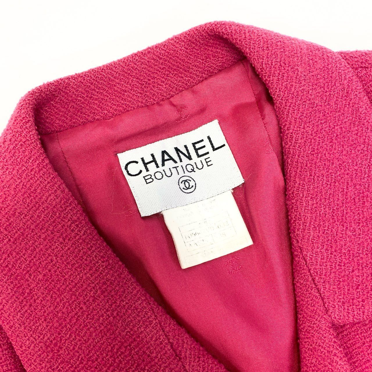 CHANEL Vintage 1996 Tweed Jacket COCO Button Pink Size 38