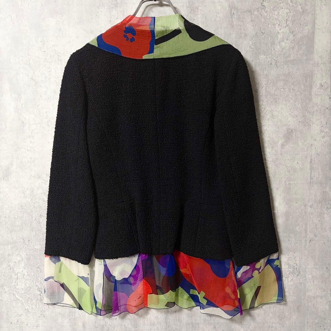 CHANEL Silk Panel Tweed Jacket Silk Frill Size 34