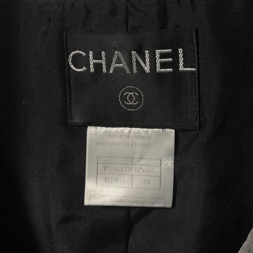CHANEL Silk Panel Tweed Jacket Silk Frill Size 34