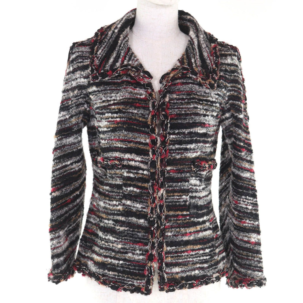 CHANEL Wool Alpaca Silk Lining CC Logo Button Jacket Multi Size 34