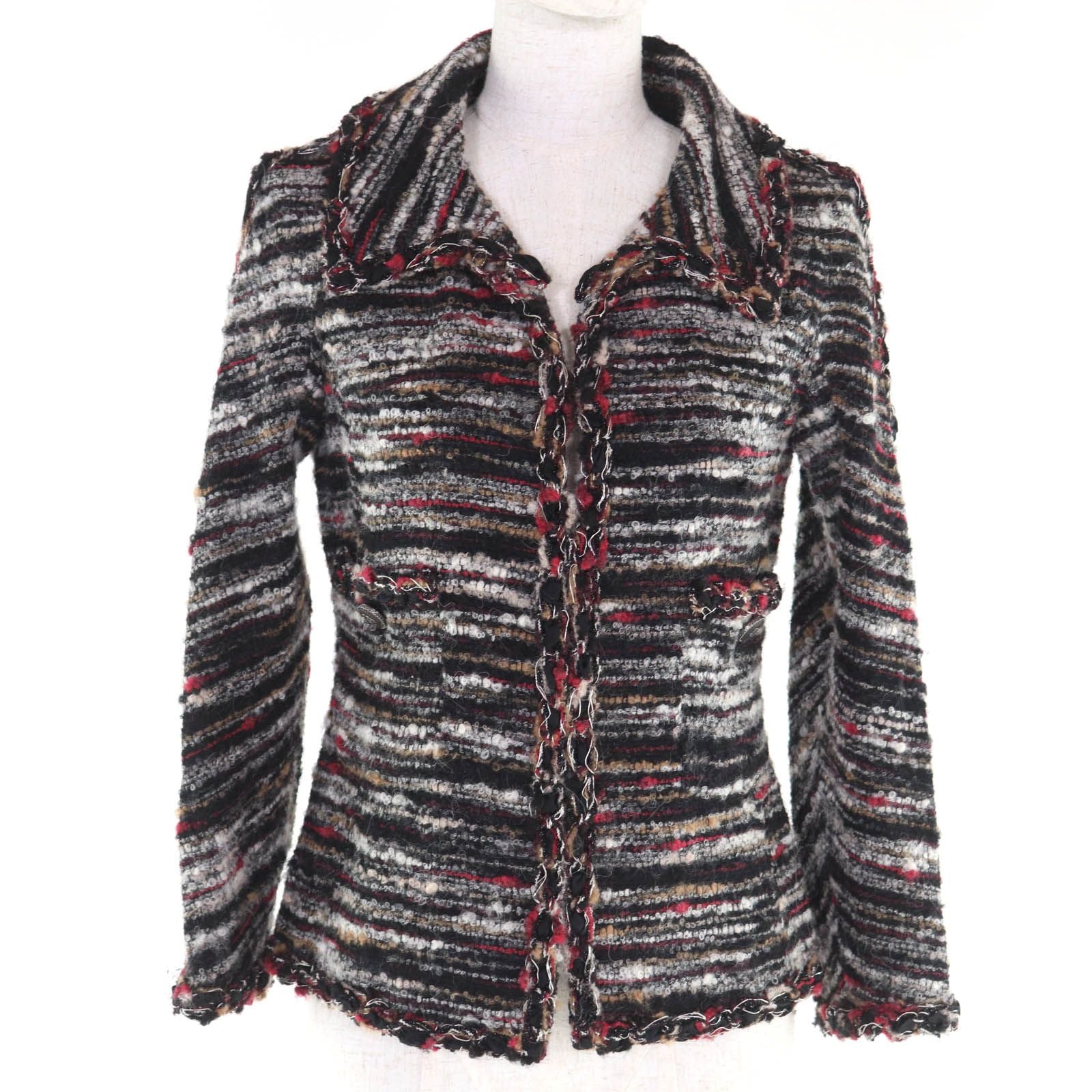 CHANEL Wool Alpaca Silk Lining CC Logo Button Jacket Multi Size 34