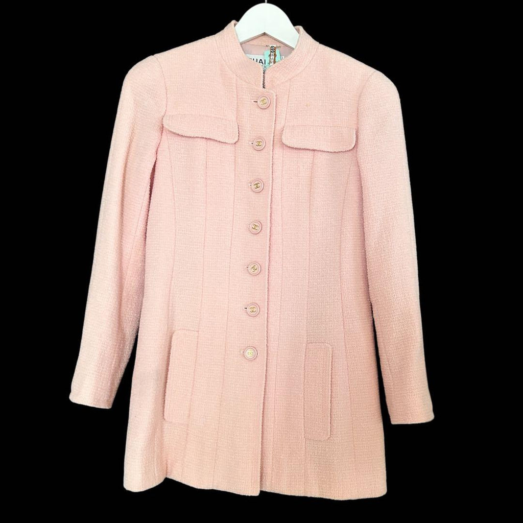 CHANEL Vintage 97P Tweed Jacket CC Logo Buttons Size 38