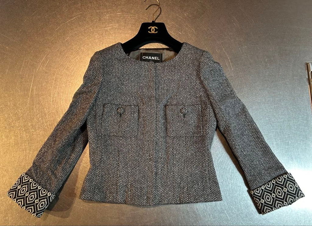 シャネル ヘリンボーン ウール カシミヤ ジャケット サイズ36