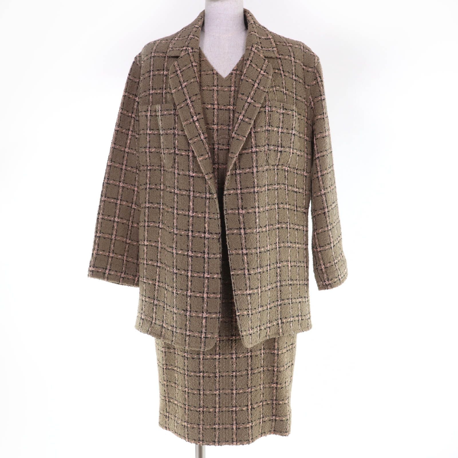 CHANEL Vintage 95A Wool Tweed Jacket & Dress Ensemble Brown Size 40