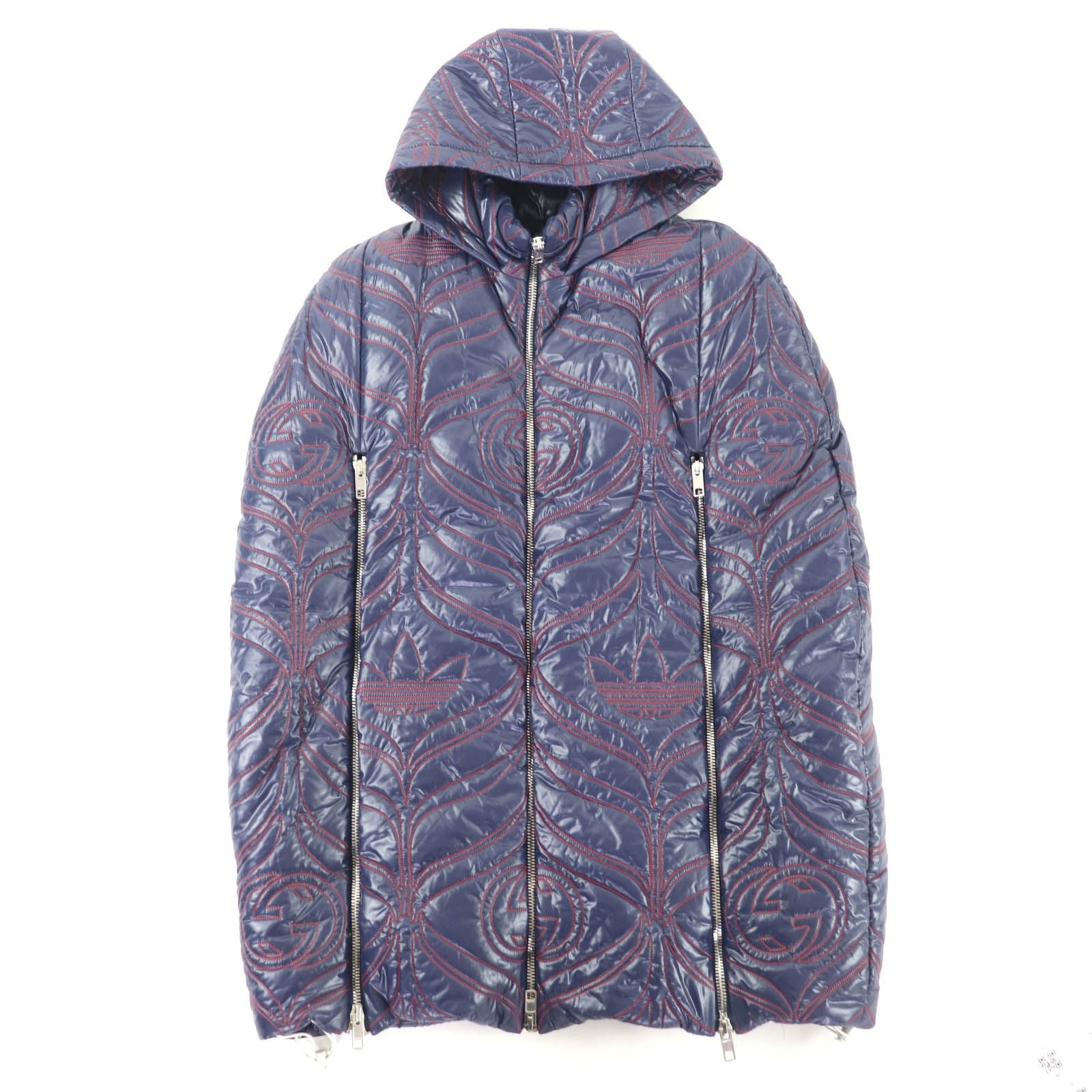 GUCCI × adidas インターロッキングG トレフォイル パッド入りジップアップポンチョ ネイビー Sサイズ