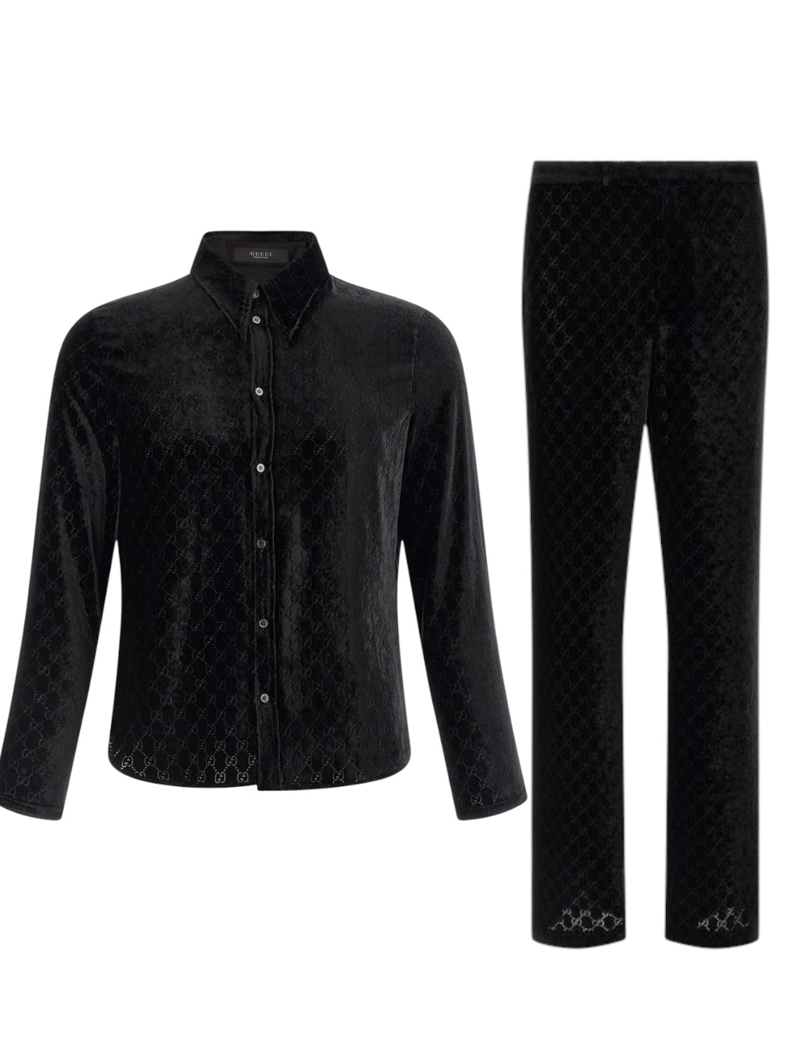 Gucci 26SS Runway GG Stretch Velvet Devoré Shirt & Pants Setup